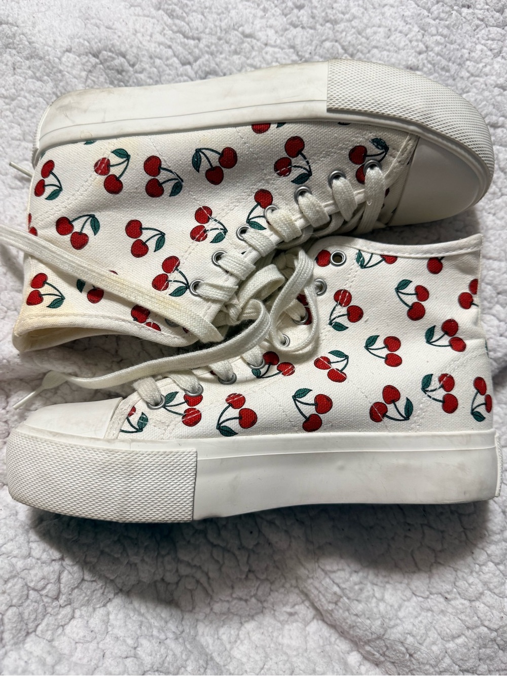 American Eagle Outfitters White High-Top Sneakers with Red Cherry Print